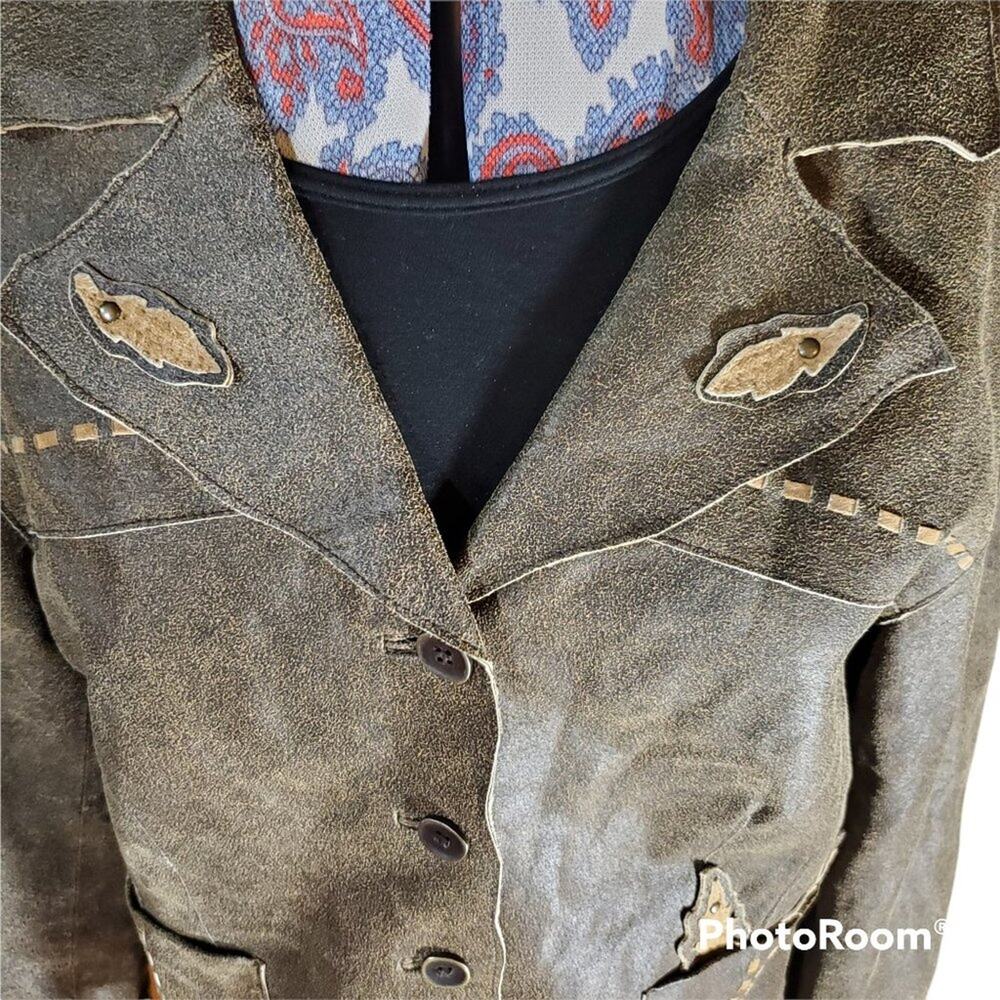 Bernardo | Brown Western Bohemian Leather Jacket | Size Large - Picture 2 of 7